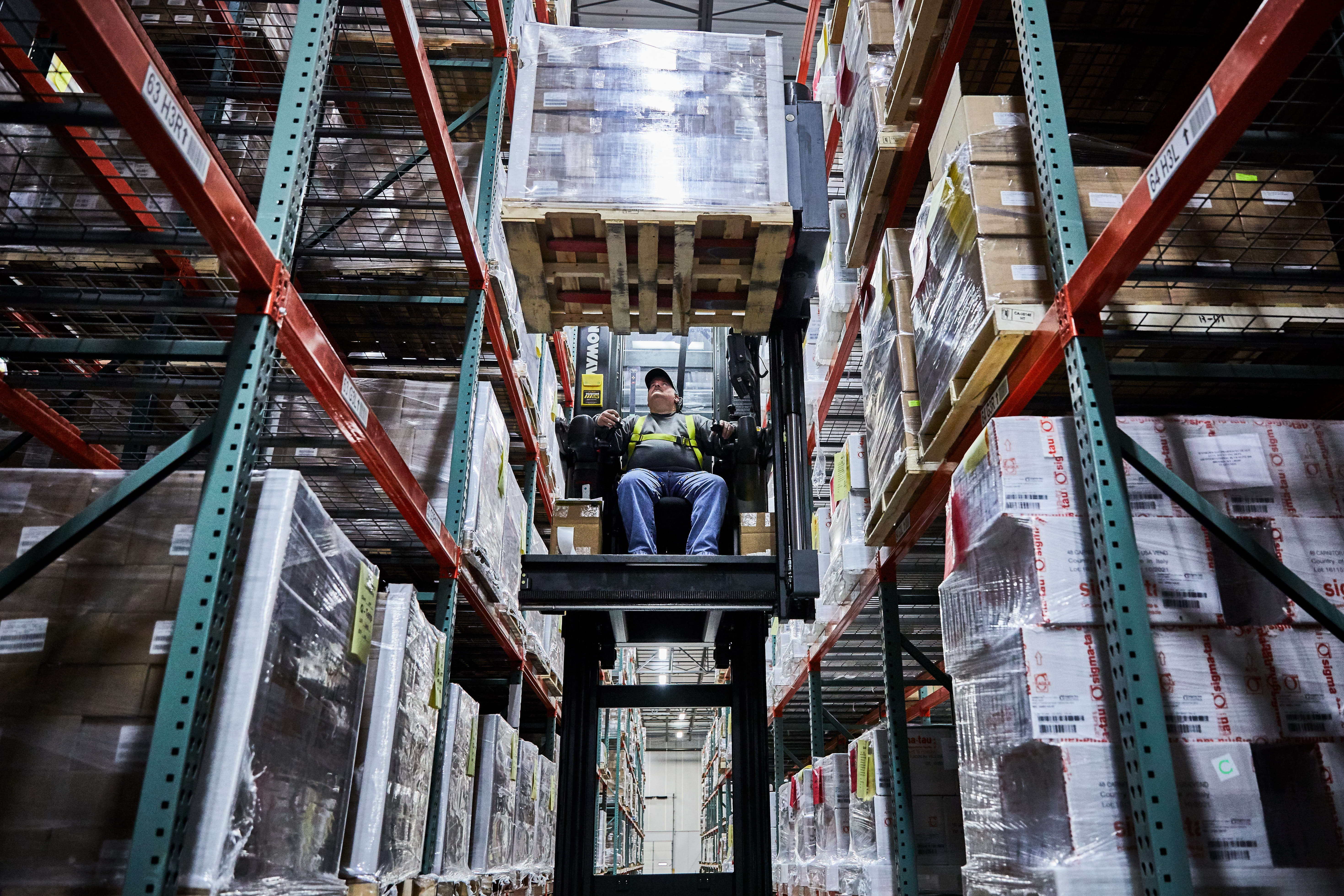 Associate using a forklift in the quarantine area of our Louisville Distribution Center